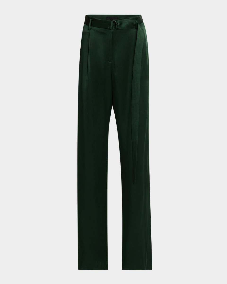 Satin High Waisted Belted Pants